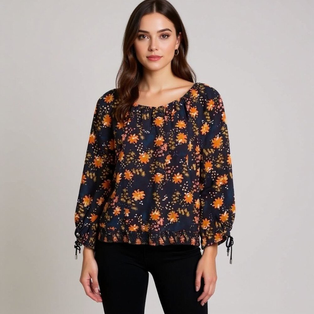 Anthropologie Blank London Floral Peasant Top Fall Blouse Size Medium
